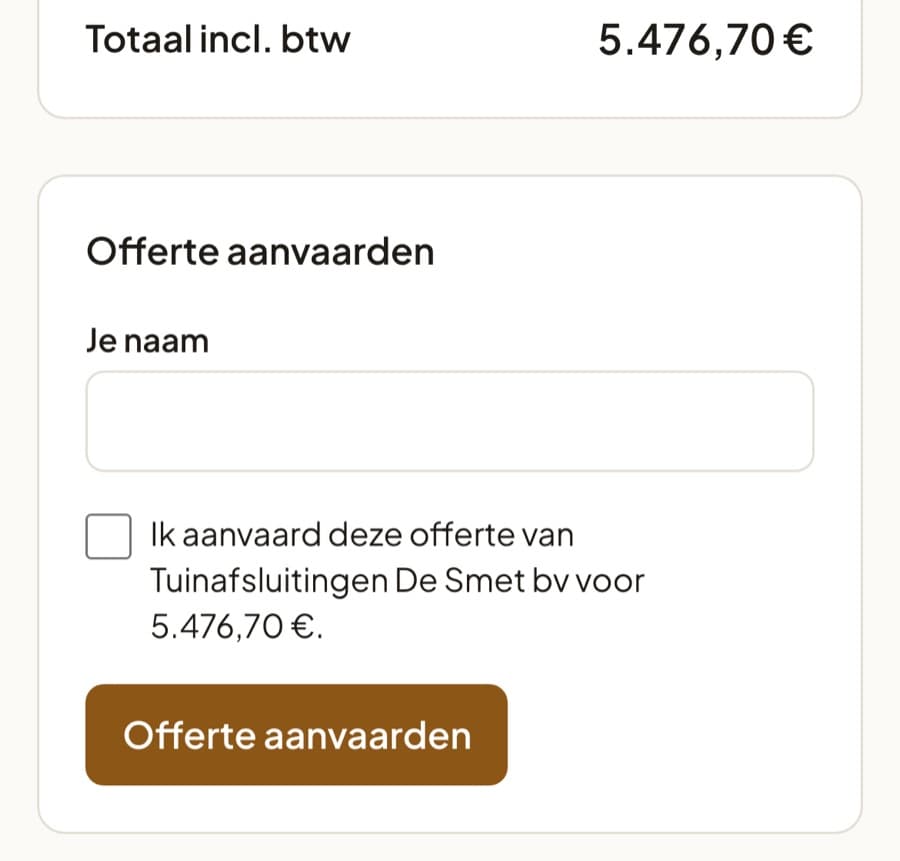 Een offerte aanvaarden op een gsm.